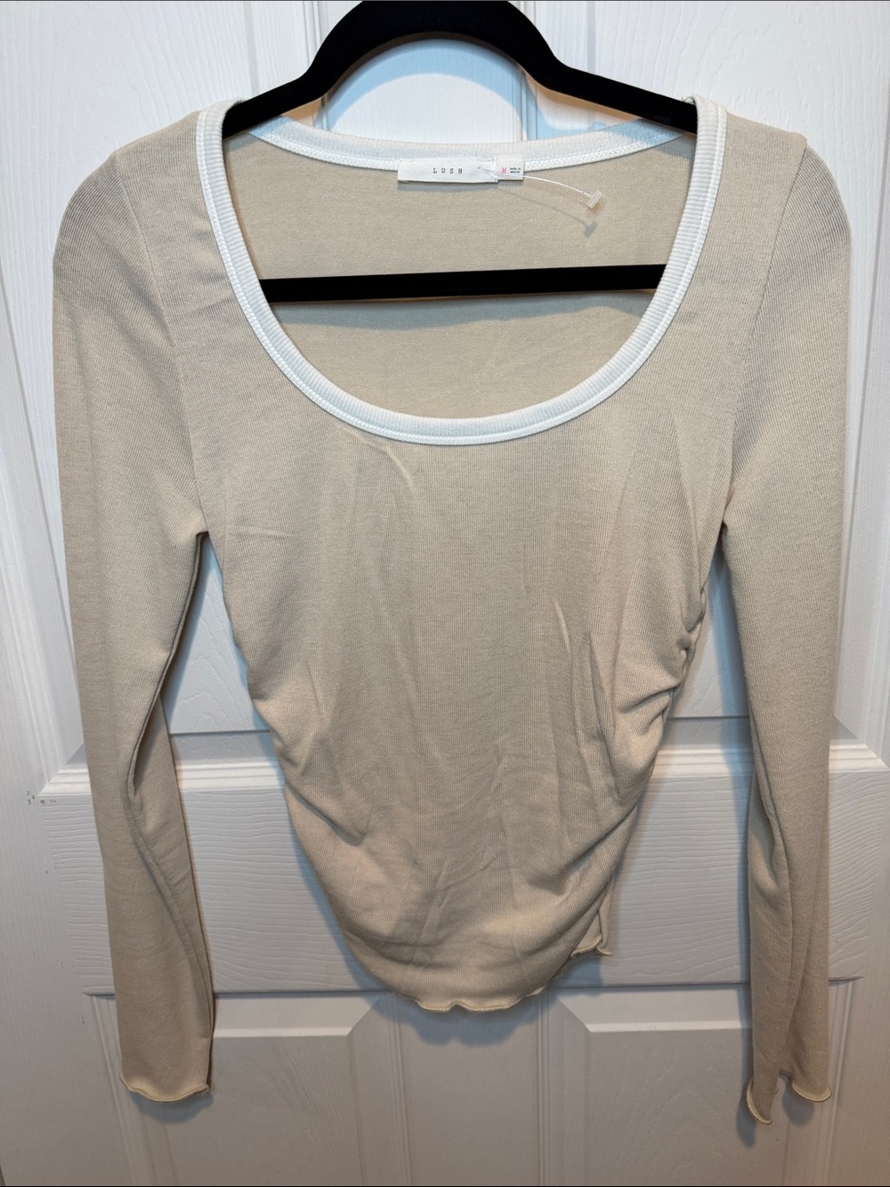Lush Beige Scoop Neck Long Sleeve with White Trim